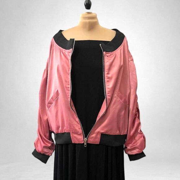 HAYDEN Off Shoulder Rouched Sleeve Pink Satin Jacket NWT, Size XL - Picture 4 of 9